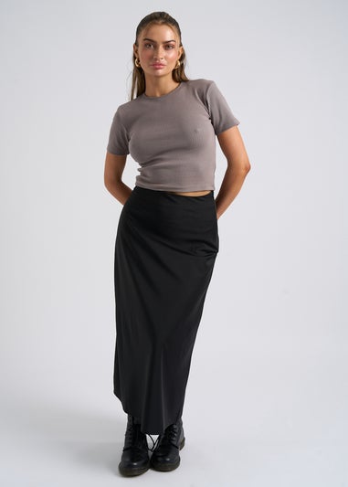 Urban Bliss Black Satin Bias Cut Midi Skirt