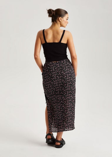 Urban Bliss Black Chiffon Floral Ruched Midi Skirt