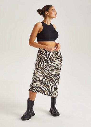 Urban Bliss Black Animal Bias Cut Midi Skirt