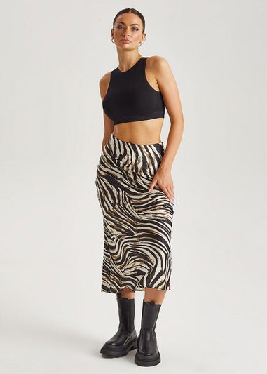 Urban Bliss Black Animal Bias Cut Midi Skirt