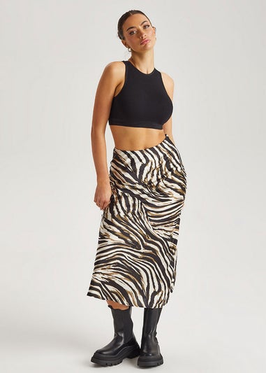 Urban Bliss Black Animal Bias Cut Midi Skirt