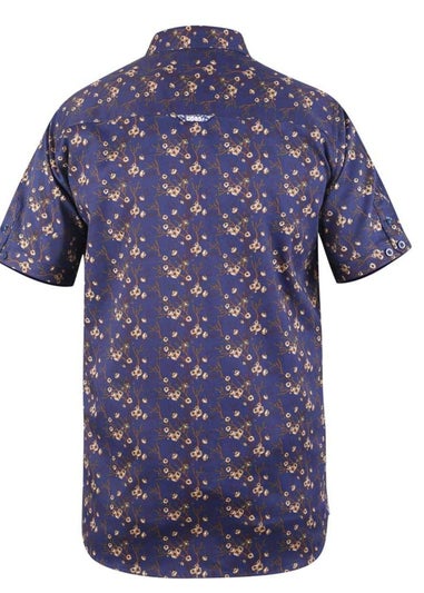 Duke Navy Kingston Floral Kingsize Short Sleeved Shirt