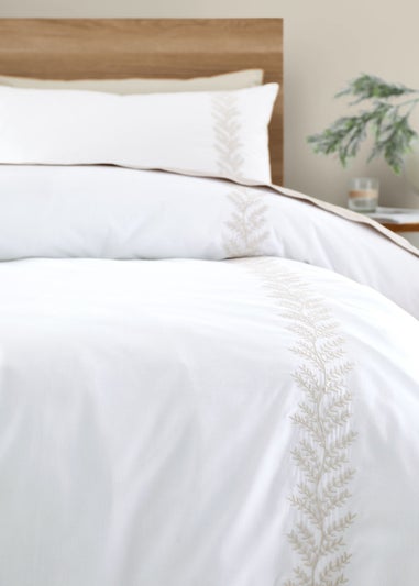 Bianca Fine Linens Embroidery Leaf 180 Thread Count Cotton Duvet Cover Set