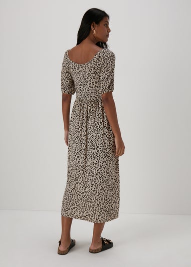 Beige Animal Print Midi Dress