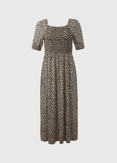 Beige Animal Print Midi Dress