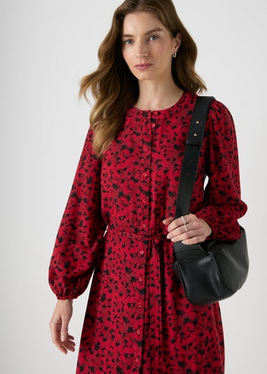 Red Floral Mini Shirt Dress