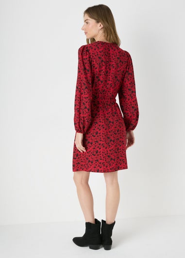 Red Floral Mini Shirt Dress