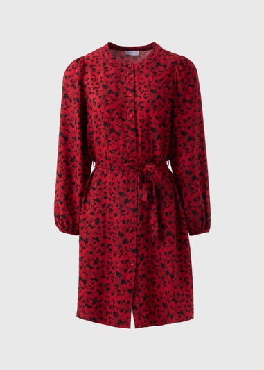 Red Floral Mini Shirt Dress