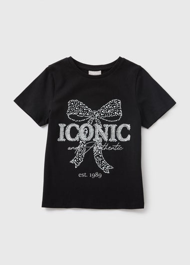 Girls Black Bow T-Shirt (7-15yrs)