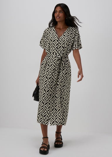 Black Aztec Shirt Midi Dress