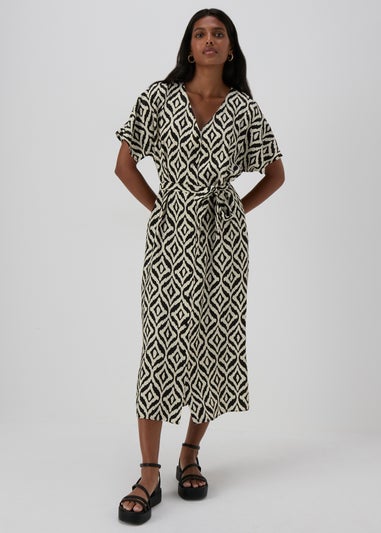 Black Aztec Shirt Midi Dress