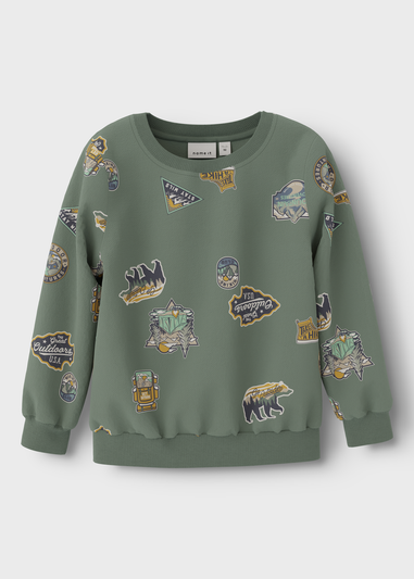 Name It Kids Green Adventure Print Sweatshirt (1-5yrs)