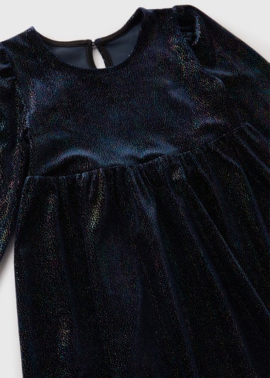 Girls Navy Glitter Velvet Skater Dress (1-7yrs)