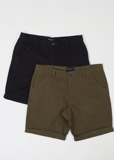 Brave Soul Black 2 Pack Cotton Twill Chino Shorts