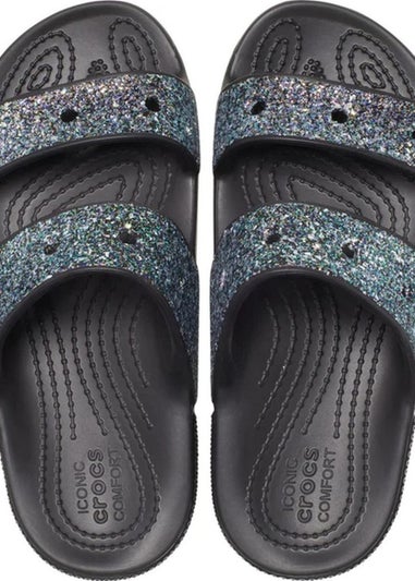 Crocs Kids Black Classic Glitter Sandals