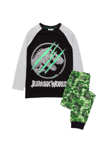 Jurassic World Boys Black/Grey Camo Long-Sleeved Pyjama Set (4-12yrs)