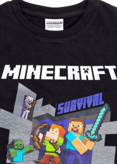 Minecraft Kids Black/Grey Survival Mode T-Shirt (5-14yrs)