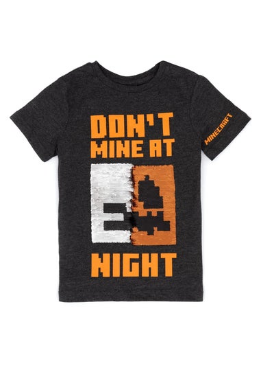 Minecraft Kids Black/Orange Night Sequin Flip T-Shirt (4-14yrs)