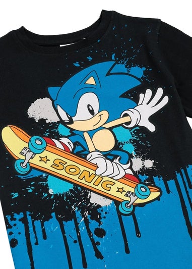 Sonic The Hedgehog Kids Black/Blue Skateboard T-Shirt (4-12yrs)