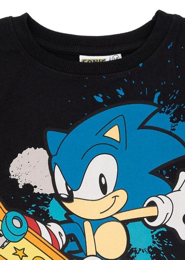 Sonic The Hedgehog Kids Black/Blue Skateboard T-Shirt (4-12yrs)