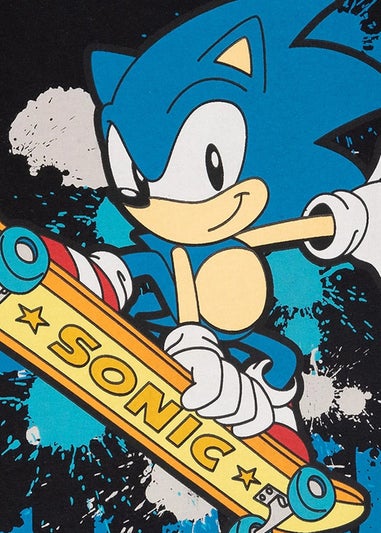 Sonic The Hedgehog Kids Black/Blue Skateboard T-Shirt (4-12yrs)