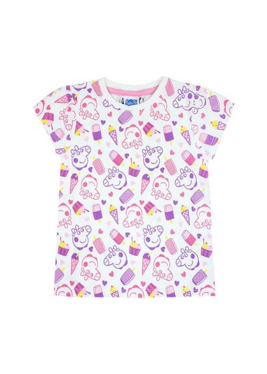 Peppa Pig Girls White All-Over Print T-Shirt (1-6yrs)