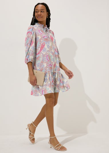 Multicolour Paisley Tie Neck Mini Dress