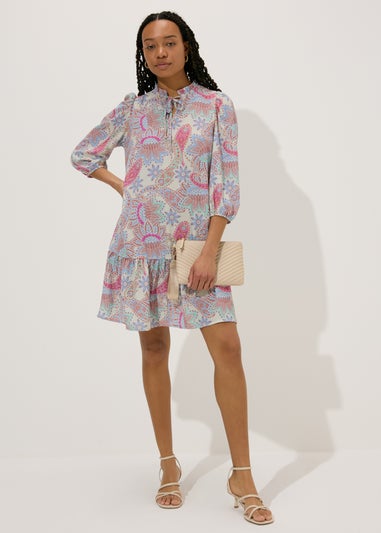 Multicolour Paisley Tie Neck Mini Dress