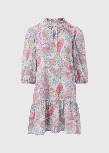 Multicolour Paisley Tie Neck Mini Dress