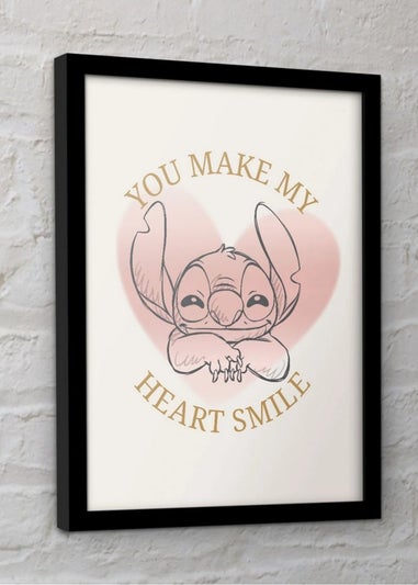 Disney Stitch Pink Heart Smile Framed Poster (45cm x 35cm)