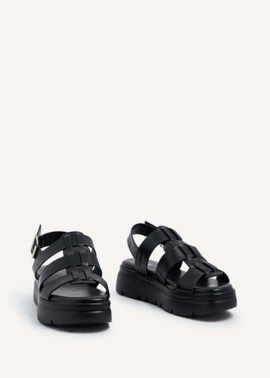 Linzi Boston Black Faux Leather Fisherman Flatform Sandals