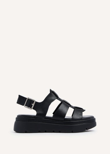 Linzi Boston Black Faux Leather Fisherman Flatform Sandals