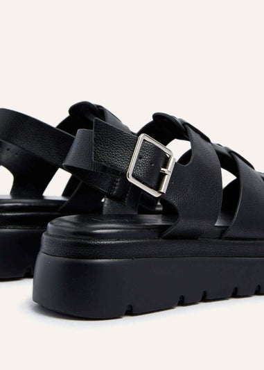 Linzi Boston Black Faux Leather Fisherman Flatform Sandals