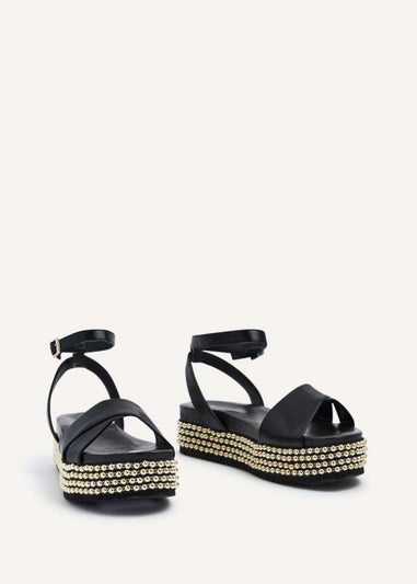 Linzi Fiesta Black Faux Leather Crossover Flatform Sandal