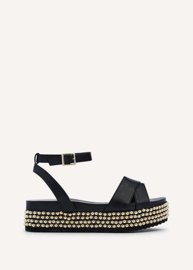 Linzi Fiesta Black Faux Leather Crossover Flatform Sandal