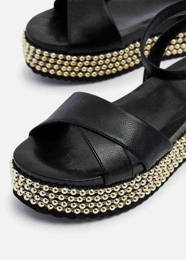 Linzi Fiesta Black Faux Leather Crossover Flatform Sandal