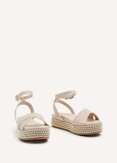 Linzi Fiesta Beige Faux Leather Crossover Flatform Sandal