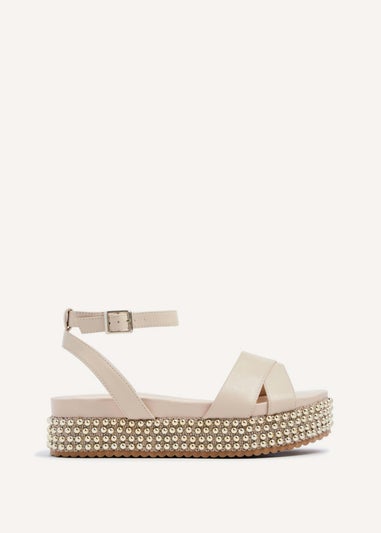 Linzi Fiesta Beige Faux Leather Crossover Flatform Sandal