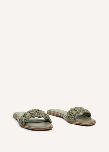 Linzi Olive Khaki Plaited Padded Slider Sandal