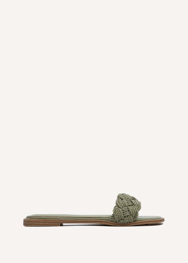 Linzi Olive Khaki Plaited Padded Slider Sandal