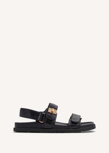 Linzi Stevie Black Faux Leather Footbed Sandals