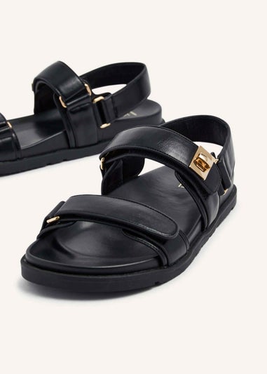 Linzi Stevie Black Faux Leather Footbed Sandals