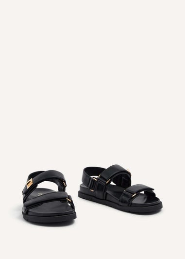 Linzi Stevie Black Faux Leather Footbed Sandals