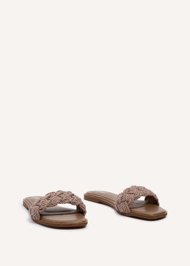 Linzi Olive Mocha Plaited Padded Slider Sandal