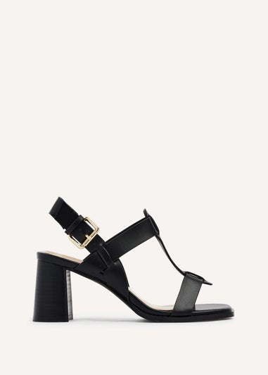 Linzi Cristina Black Faux Leather Block Heeled Sandal