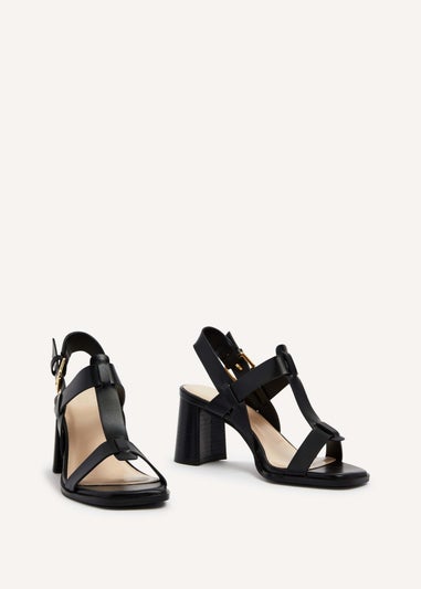 Linzi Cristina Black Faux Leather Block Heeled Sandal