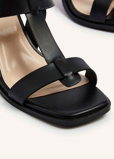 Linzi Cristina Black Faux Leather Block Heeled Sandal