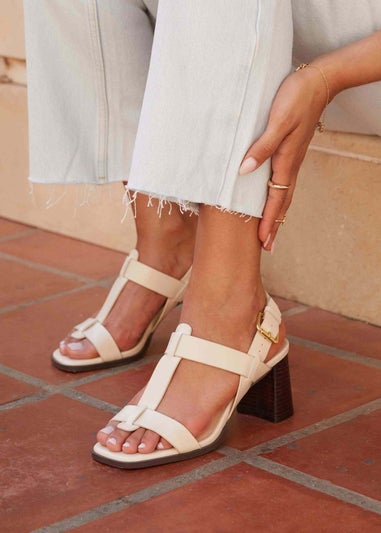 Linzi Cristina Beige Faux Leather Block Heeled Sandal