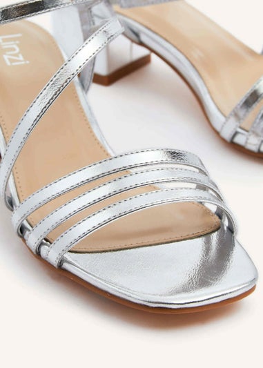 Linzi Afia Silver Faux Leather Strappy Heeled Sandal