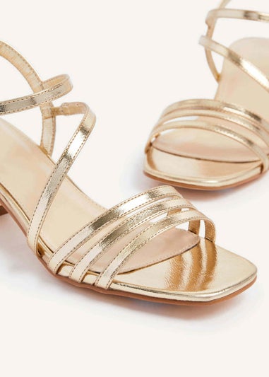 Linzi Afia Gold Faux Leather Strappy Heeled Sandal